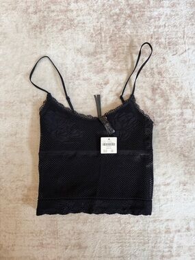 Anthropologie Black Lace Trim Mesh Tank Top
